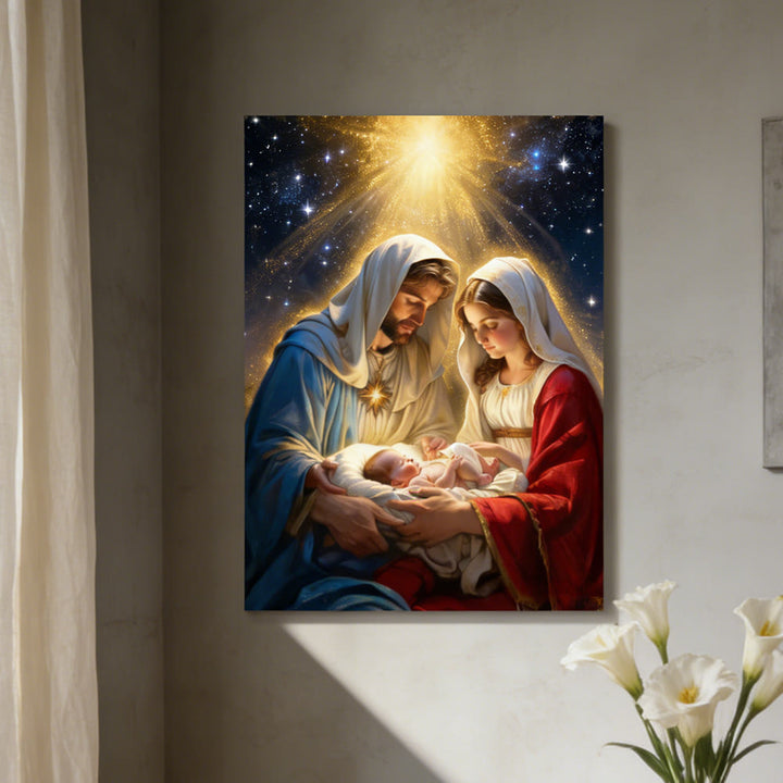 Christianartworkshop Stampa artistica da parete con stella della Natività della Sacra Famiglia: un simbolo di speranza divina e di pace - Dipinto su tela incorniciato - 11,81''*15,75''0,71"/30*40*1,8 cm - image 0