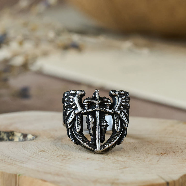 Christianartworkshop Anello con spada alata dell'Arcangelo Michele: simbolo di protezione divina - Argento - Stati Uniti 11 - image 2