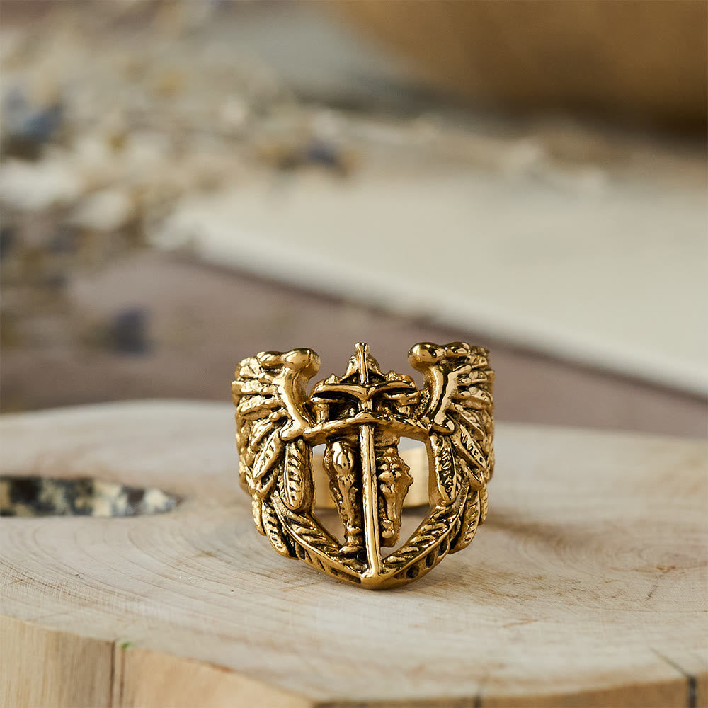 Christianartworkshop Anello con spada alata dell'Arcangelo Michele: simbolo di protezione divina - D'oro - Stati Uniti 11 - image 3