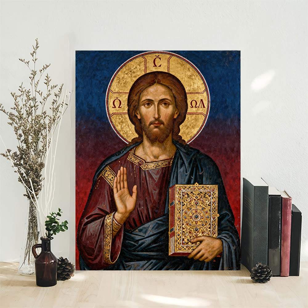 Christianartworkshop Opere d'arte cristiane Pantocrator Art Canvas: autorità divina e devozione senza tempo - Dipinto su tela incorniciato - 11,81''*15,75''0,71"/30*40*1,8 cm - image 0