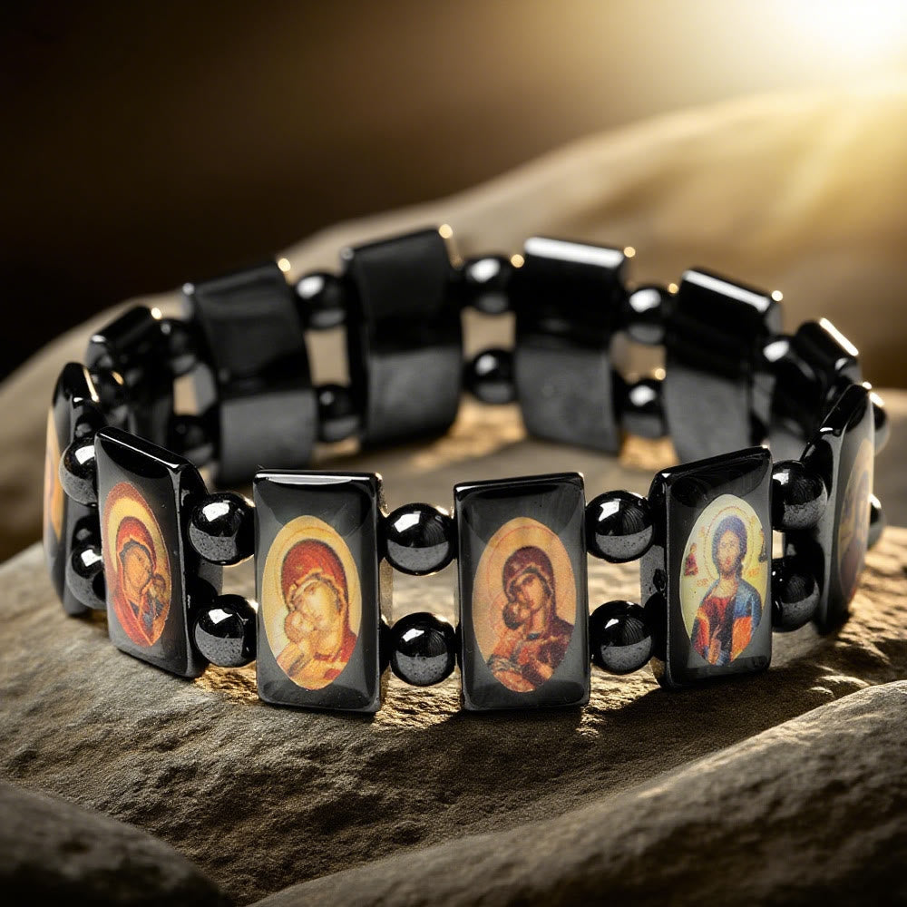 Christianartworkshop Bracciale in ematite con icona sacra: un simbolo di devozione senza tempo - UN - image 0