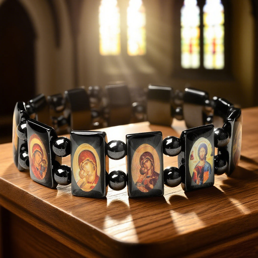 Christianartworkshop Bracciale in ematite con icona sacra: un simbolo di devozione senza tempo - image 1