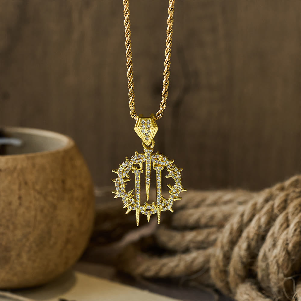 Christianartworkshop Collana con catena di corda e corona di spine e chiodi: simbolo di sacrificio redentore - image 1
