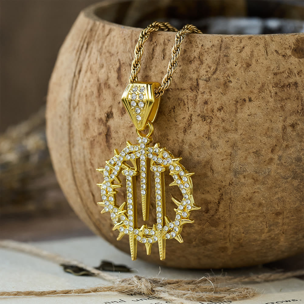 Christianartworkshop Collana con catena di corda e corona di spine e chiodi: simbolo di sacrificio redentore - D'oro - image 0