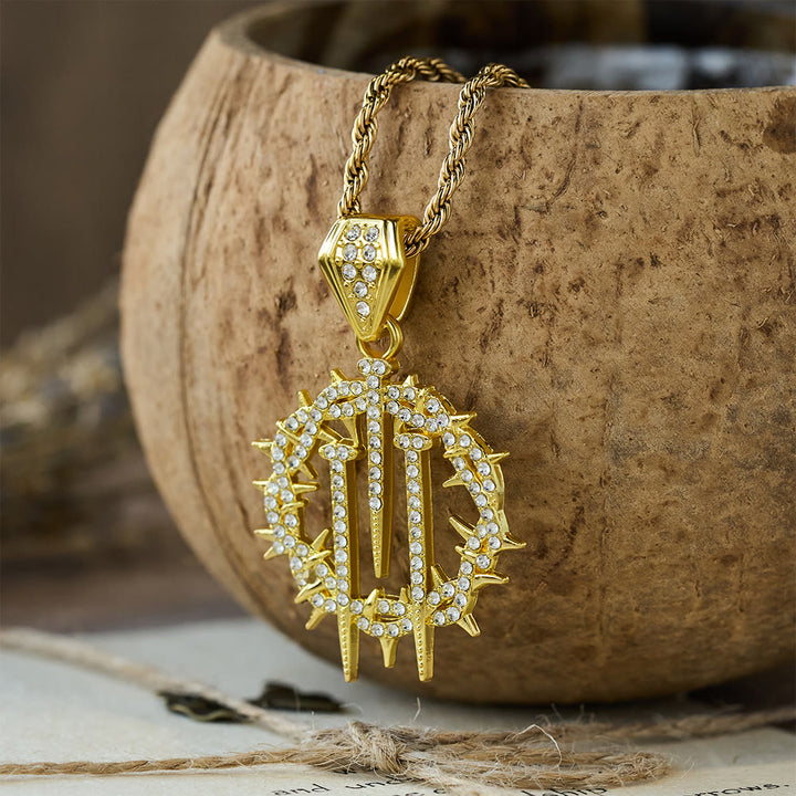Christianartworkshop Collana con catena di corda e corona di spine e chiodi: simbolo di sacrificio redentore - D'oro - image 0