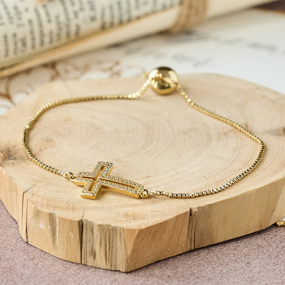 Christianartworkshop Bracciale con croce in zirconi dorati/argento/neri: incarna la grazia della croce - D'oro - image 1