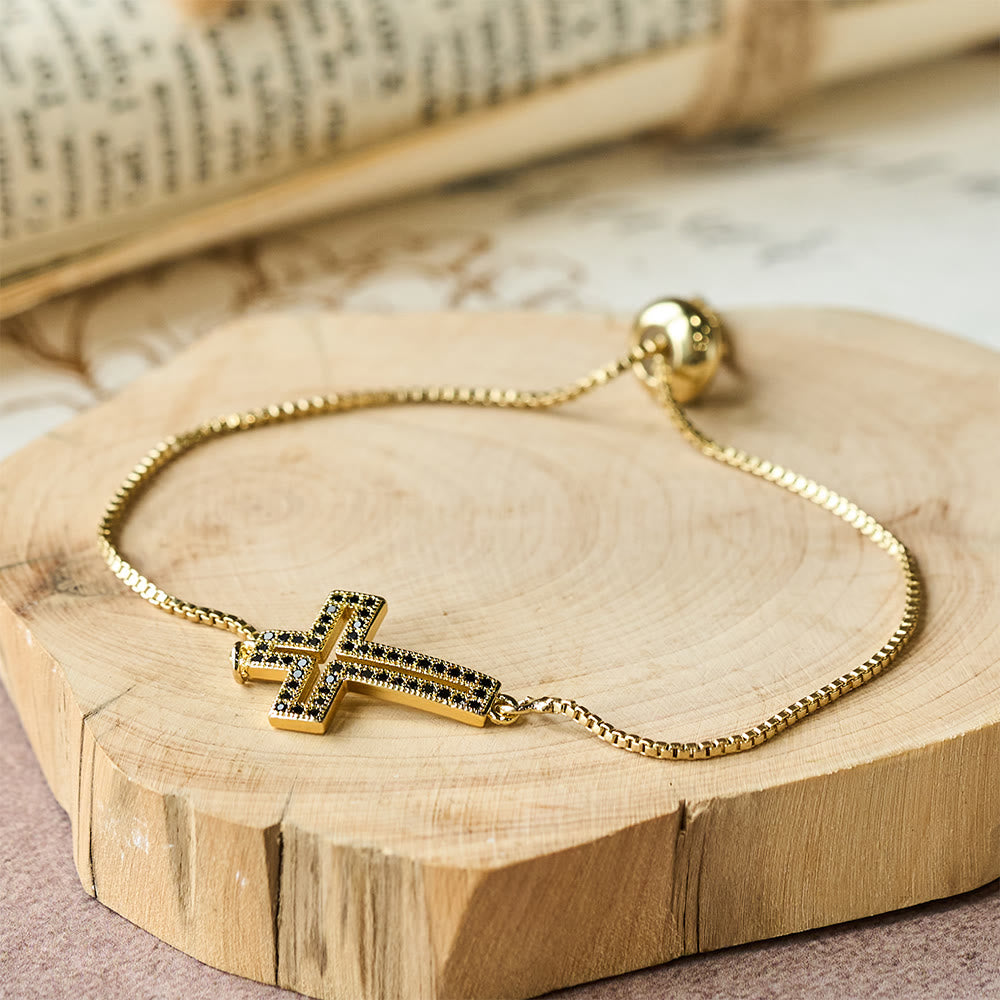 Christianartworkshop Bracciale con croce in zirconi dorati/argento/neri: incarna la grazia della croce - Nero - image 6