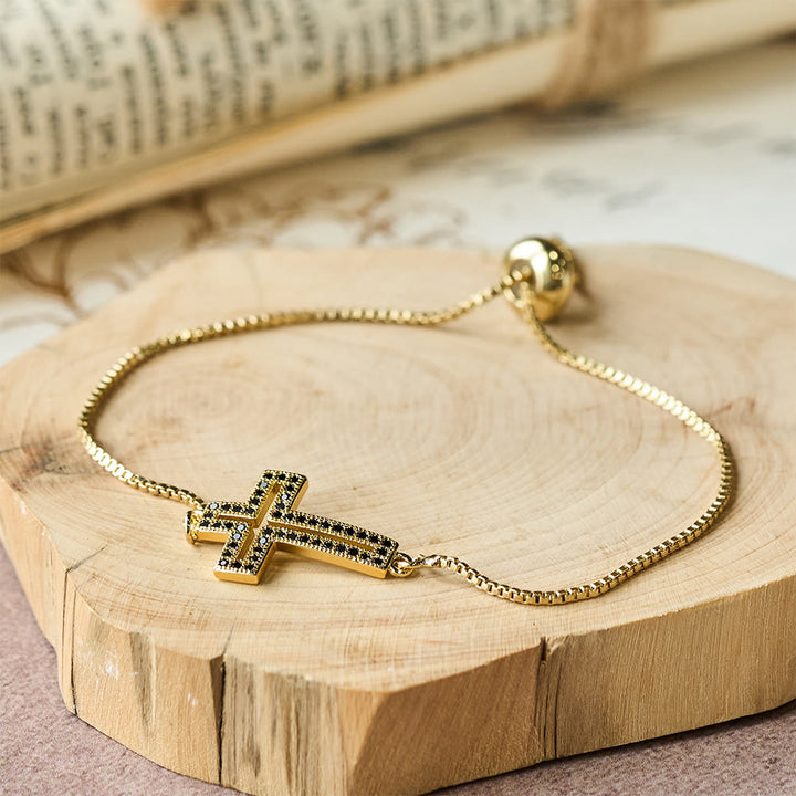 Christianartworkshop Bracciale con croce in zirconi dorati/argento/neri: incarna la grazia della croce - Nero - image 6