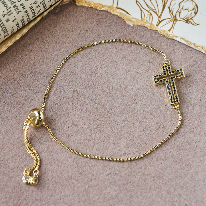 Christianartworkshop Bracciale con croce in zirconi dorati/argento/neri: incarna la grazia della croce - image 8