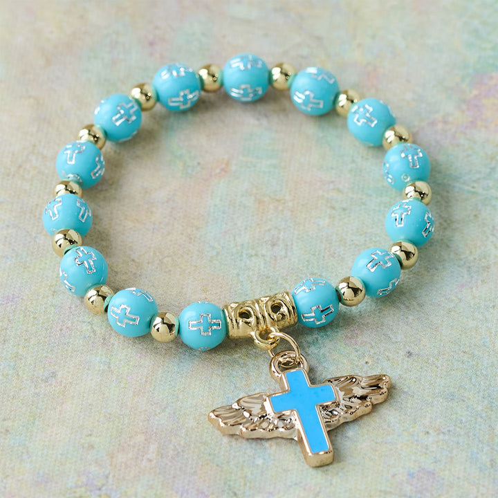 Christianartworkshop Bracciale con ciondolo a forma di croce alata: una preghiera visiva di devozione e connessione - Azzurro chiaro - image 9