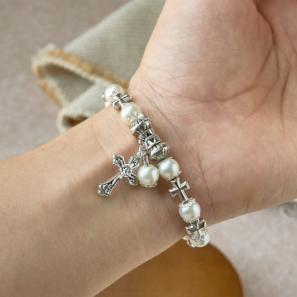 Christianartworkshop Bracciale con perline e croce in argento: incarna la grazia della riflessione devozionale - image 2