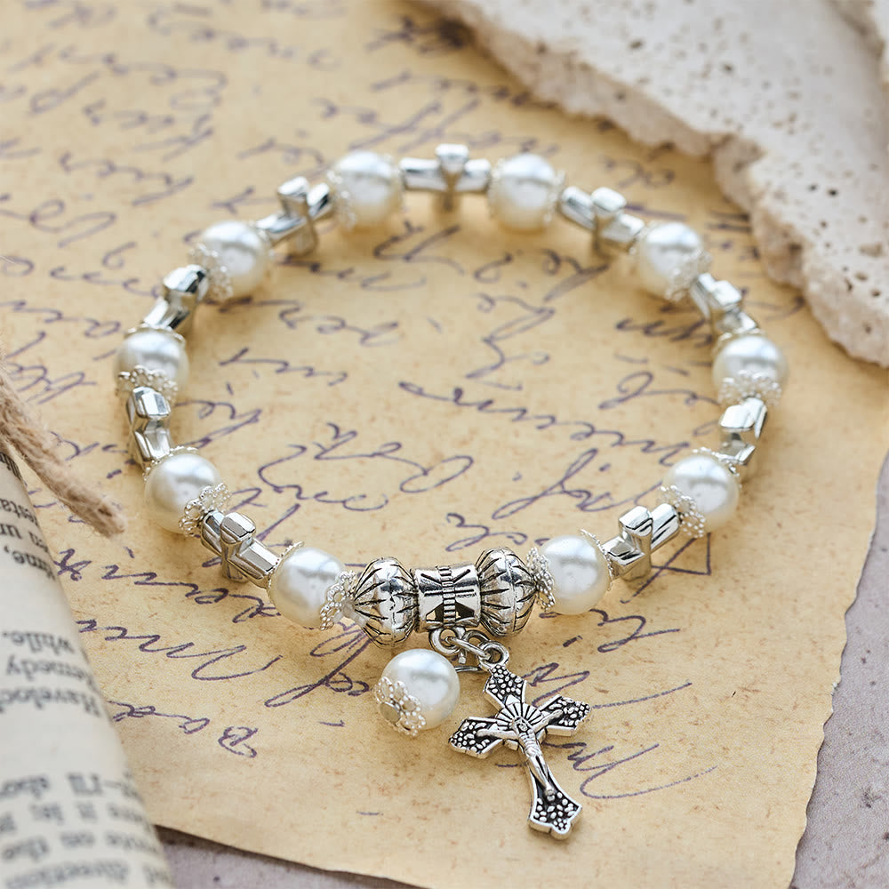 Christianartworkshop Bracciale con perline e croce in argento: incarna la grazia della riflessione devozionale - image 4