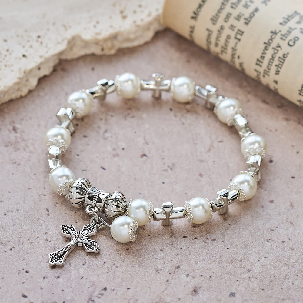Christianartworkshop Bracciale con perline e croce in argento: incarna la grazia della riflessione devozionale - image 3
