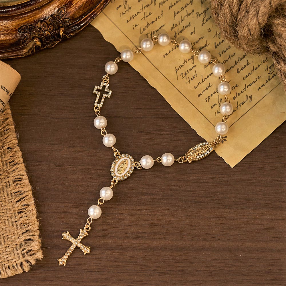Christianartworkshop Elegante rosario con perle bianche e croce in zircone: un simbolo senza tempo di devozione e grazia - image 0