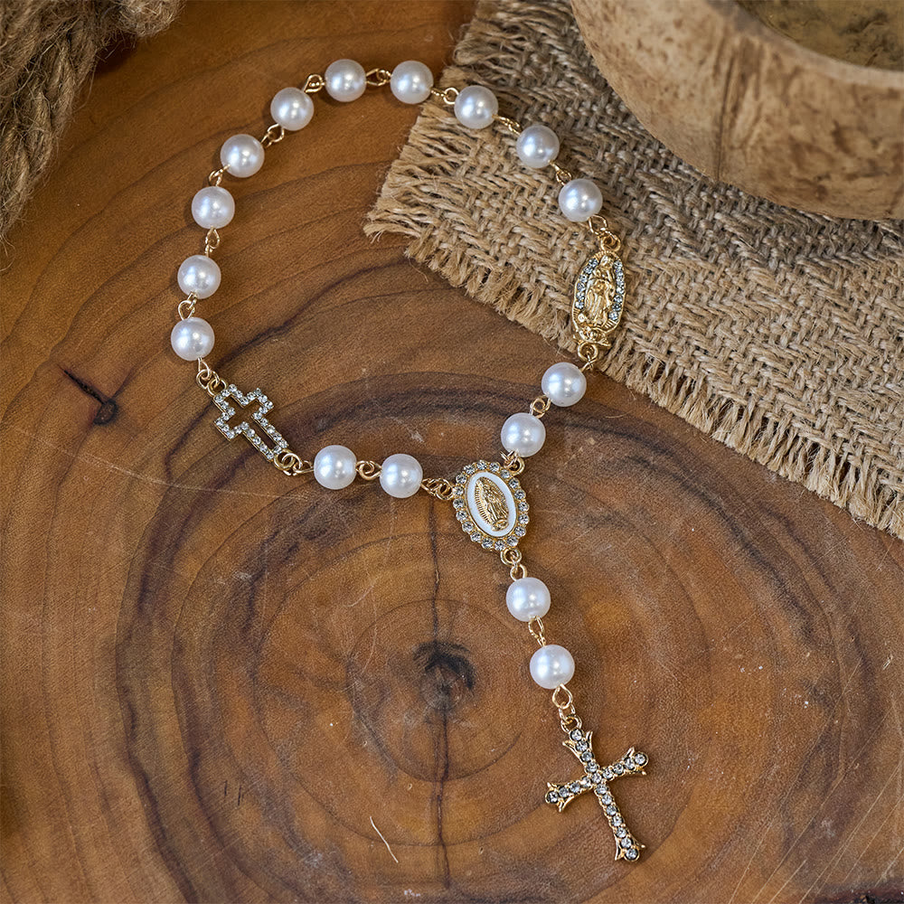 Christianartworkshop Elegante rosario con perle bianche e croce in zircone: un simbolo senza tempo di devozione e grazia - image 1