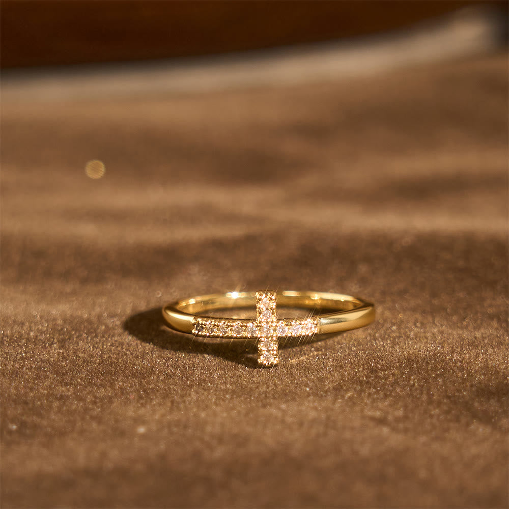 Christianartworkshop Set di anelli con doppia croce: stili in metallo lucido e tempestati di zirconi per la devozione quotidiana - image 3