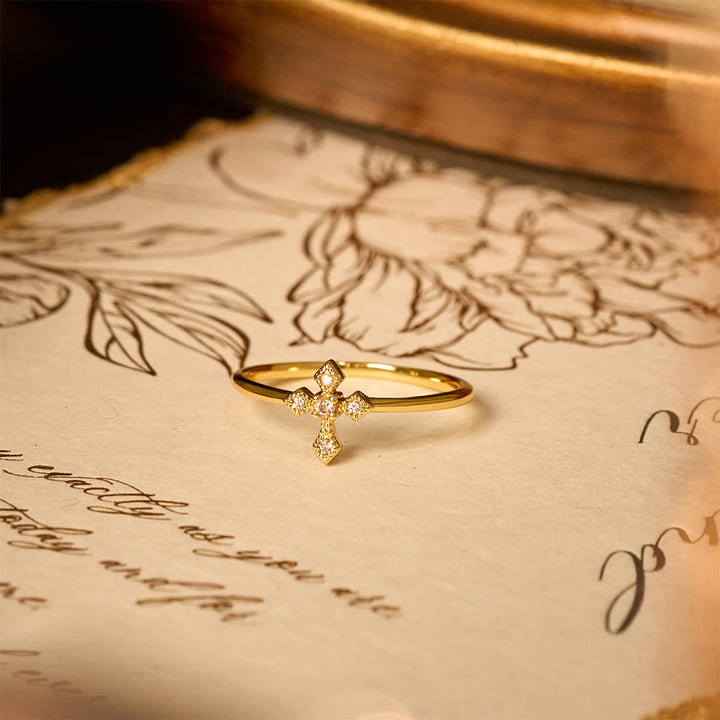 Christianartworkshop Anello a croce con zirconi: devozione senza tempo in oro, argento e oro rosa - image 3
