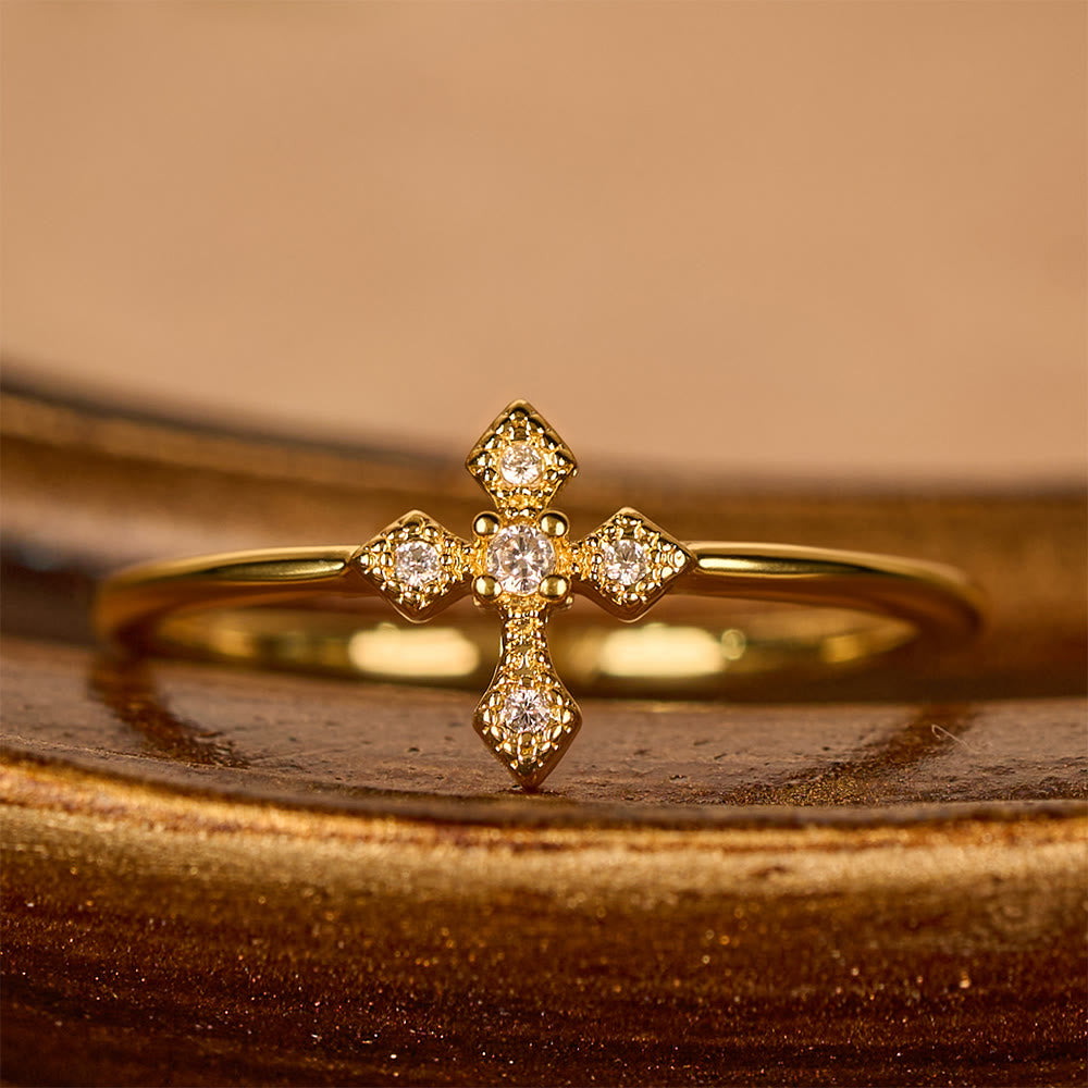 Christianartworkshop Anello a croce con zirconi: devozione senza tempo in oro, argento e oro rosa - D'oro - Stati Uniti 10 - image 0
