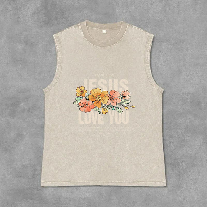 Christianartworkshop Canotta unisex lavata con motivo floreale Jesus Loves You - Beige - 2XL - image 6
