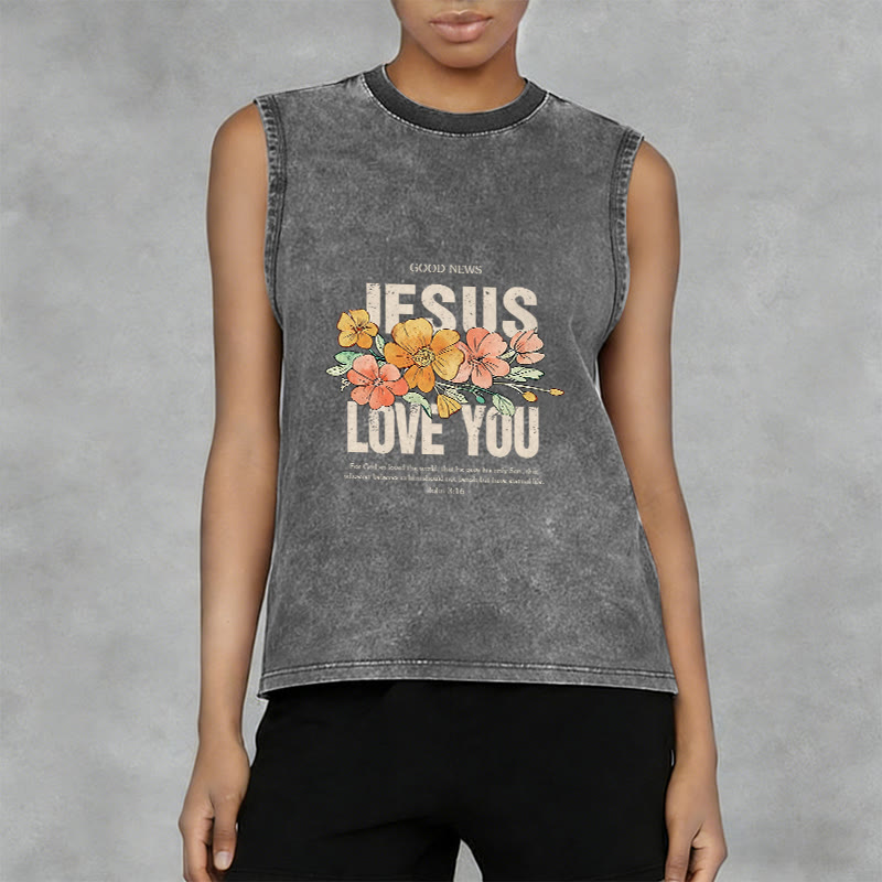 Christianartworkshop Canotta unisex lavata con motivo floreale Jesus Loves You - image 10