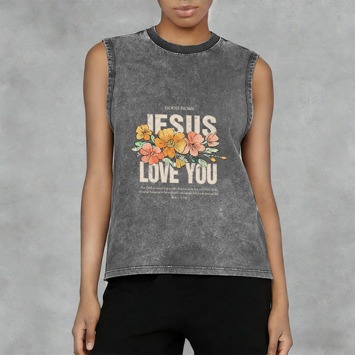 Christianartworkshop Canotta unisex lavata con motivo floreale Jesus Loves You - image 10