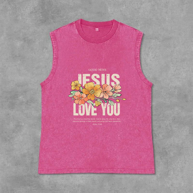 Christianartworkshop Canotta unisex lavata con motivo floreale Jesus Loves You - Rosa - 2XL - image 3