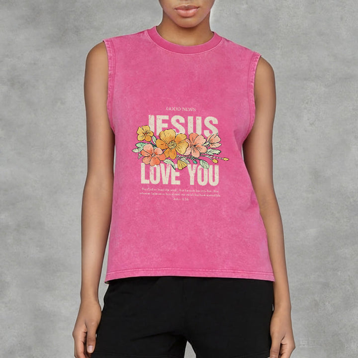 Christianartworkshop Canotta unisex lavata con motivo floreale Jesus Loves You - image 4