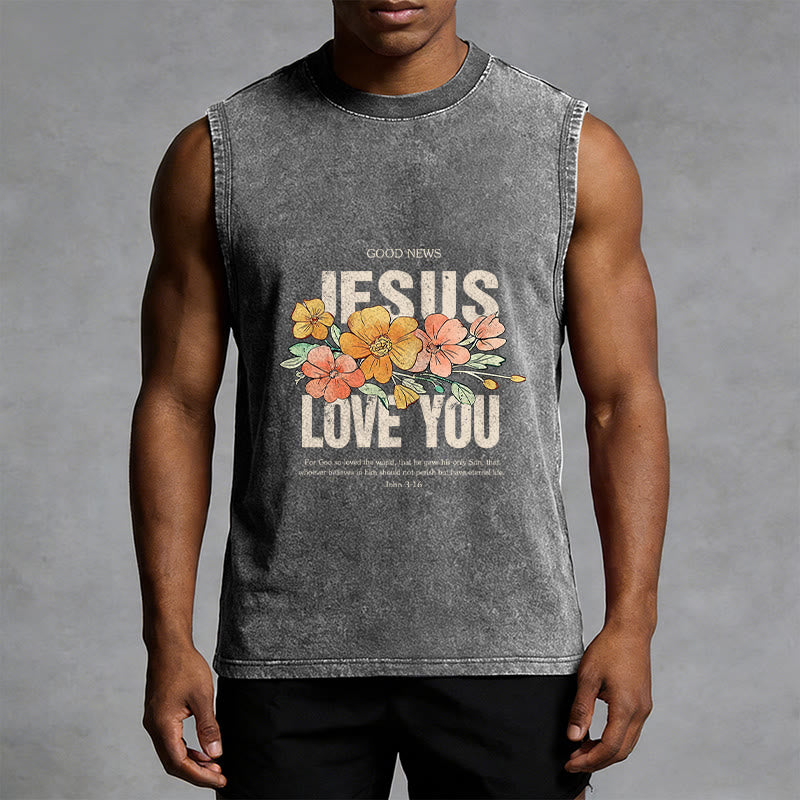 Christianartworkshop Canotta unisex lavata con motivo floreale Jesus Loves You - image 11