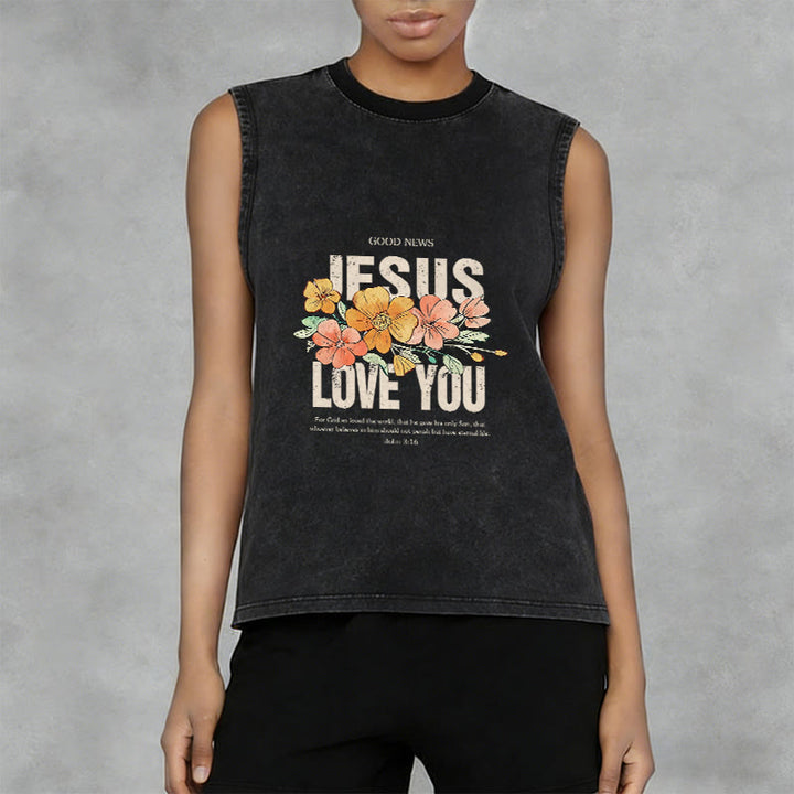 Christianartworkshop Canotta unisex lavata con motivo floreale Jesus Loves You - image 1