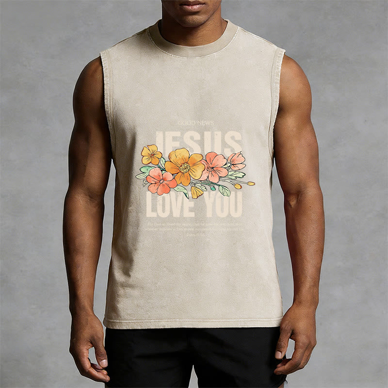 Christianartworkshop Canotta unisex lavata con motivo floreale Jesus Loves You - image 8