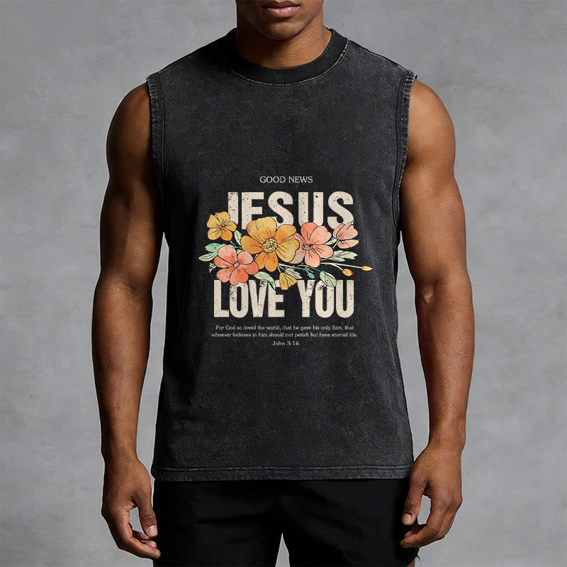 Christianartworkshop Canotta unisex lavata con motivo floreale Jesus Loves You - image 2