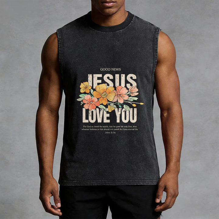 Christianartworkshop Canotta unisex lavata con motivo floreale Jesus Loves You - image 2