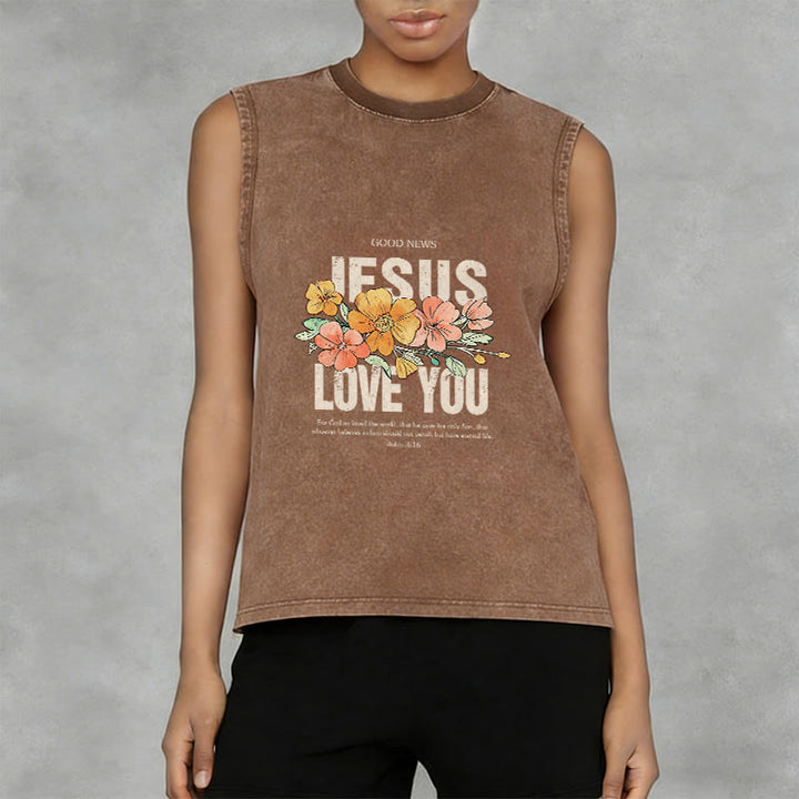 Christianartworkshop Canotta unisex lavata con motivo floreale Jesus Loves You - image 13