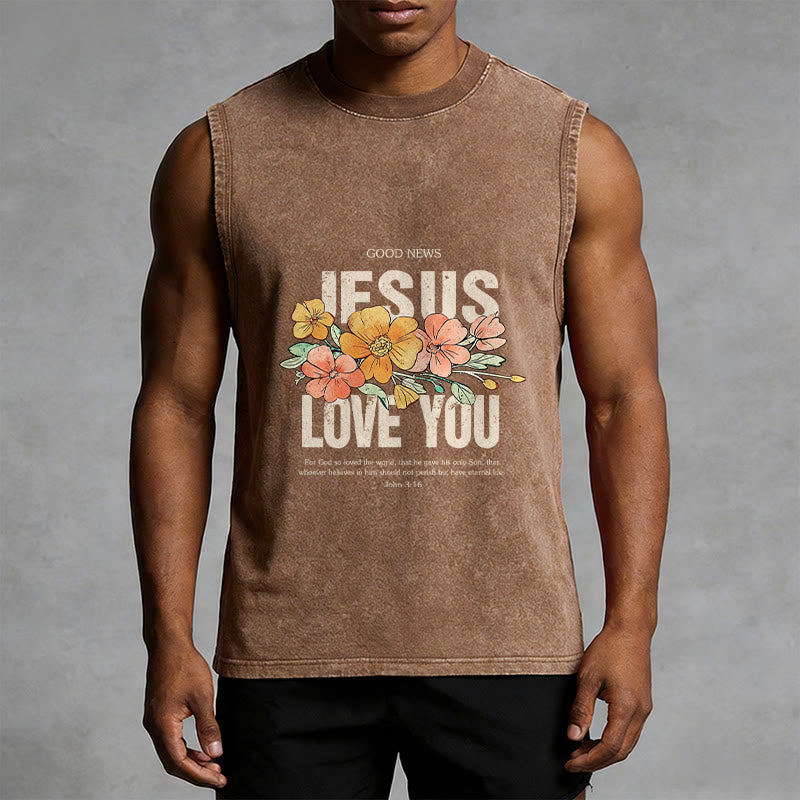 Christianartworkshop Canotta unisex lavata con motivo floreale Jesus Loves You - image 14