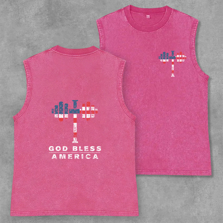 Christianartworkshop Canotta unisex lavata con manubri incrociati "Dio benedica l'America" - Rosa - 2XL - image 16