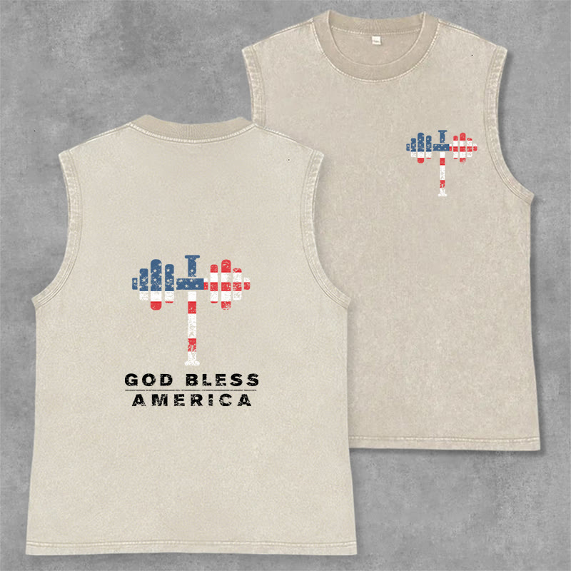 Christianartworkshop Canotta unisex lavata con manubri incrociati "Dio benedica l'America" - Beige - 2XL - image 8