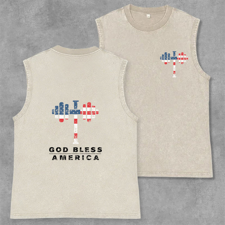 Christianartworkshop Canotta unisex lavata con manubri incrociati "Dio benedica l'America" - Beige - 2XL - image 8