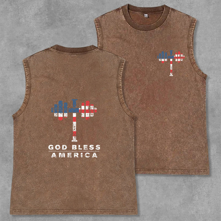 Christianartworkshop Canotta unisex lavata con manubri incrociati "Dio benedica l'America" - Marrone - 2XL - image 4