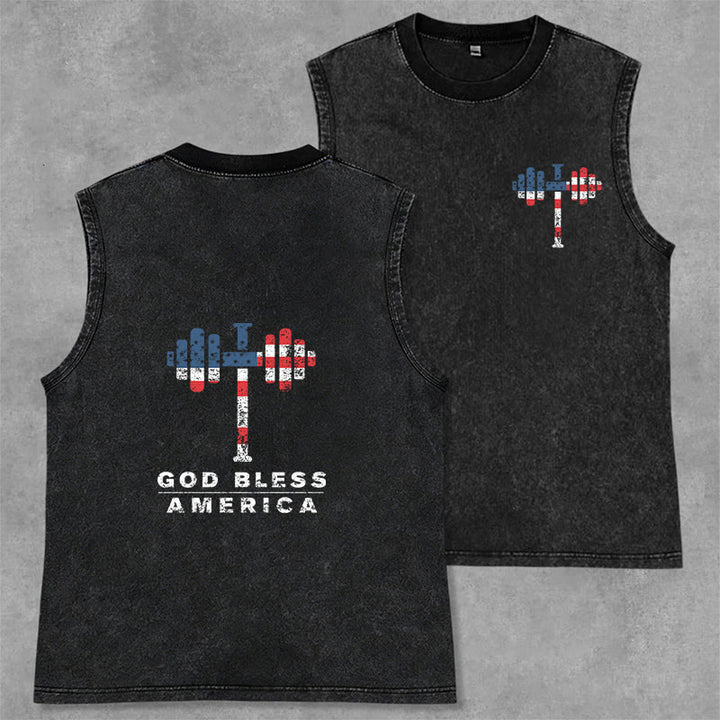Christianartworkshop Canotta unisex lavata con manubri incrociati "Dio benedica l'America" - Nero - 2XL - image 0