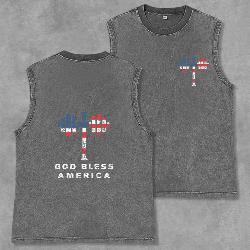 Christianartworkshop Canotta unisex lavata con manubri incrociati "Dio benedica l'America" - Grigio - 2XL - image 12