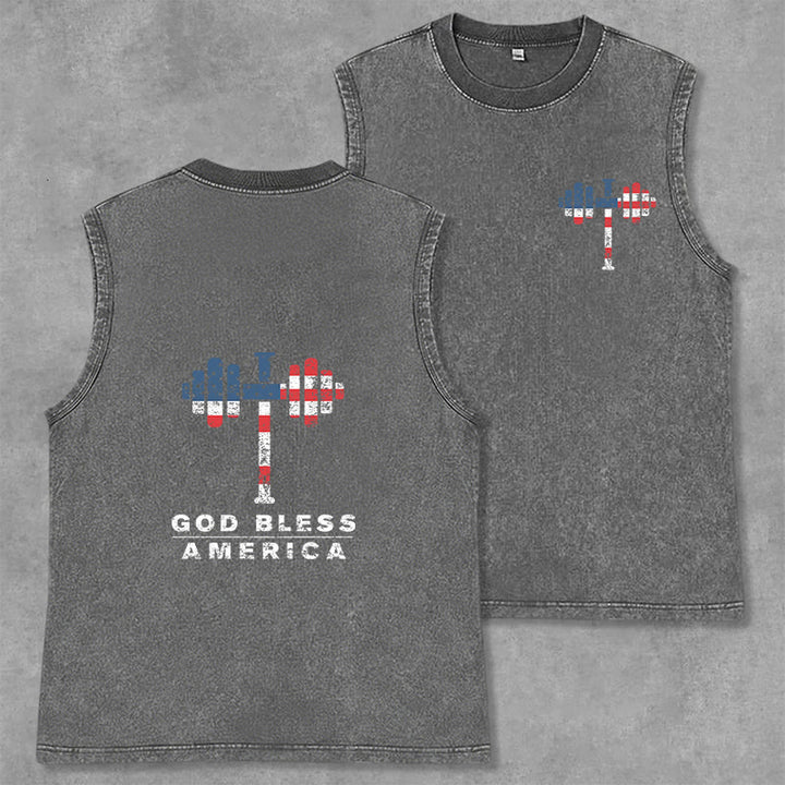 Christianartworkshop Canotta unisex lavata con manubri incrociati "Dio benedica l'America" - Grigio - 2XL - image 12