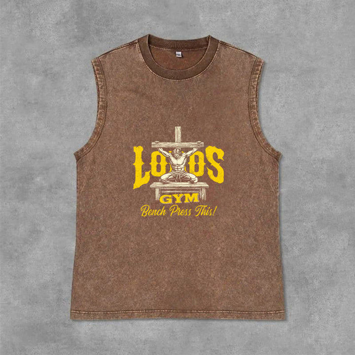 Christianartworkshop Lord's Gym: Panca piana con questa canotta unisex lavata a croce - Marrone - 2XL - image 0
