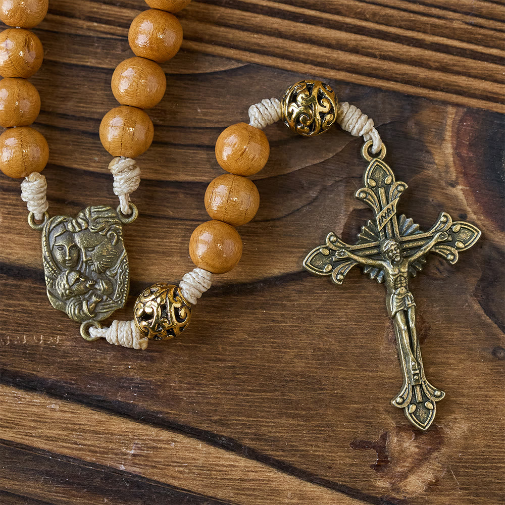 Christianartworkshop Rosario fatto a mano con perline in legno d'ulivo da 10 mm raffigurante la Sacra Famiglia e il Crocifisso per la preghiera sacra - image 6