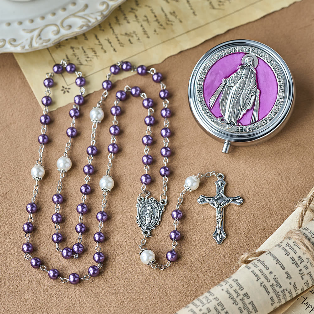 Christianartworkshop Rosario devozionale con scatola portaoggetti: medaglia della Madonna e crocifisso per la riflessione orante - Viola - image 12