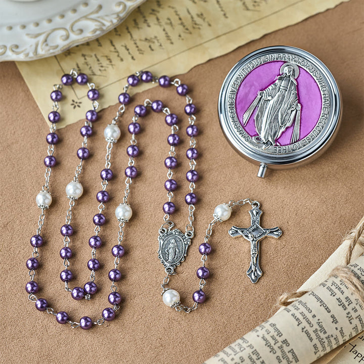 Christianartworkshop Rosario devozionale con scatola portaoggetti: medaglia della Madonna e crocifisso per la riflessione orante - Viola - image 12