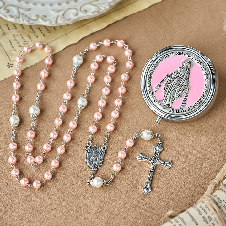 Christianartworkshop Rosario devozionale con scatola portaoggetti: medaglia della Madonna e crocifisso per la riflessione orante - Rosa - image 15