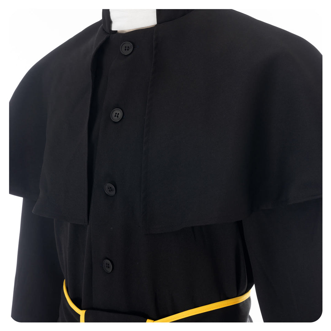 Christianartworkshop Abito talare nero in stile medievale con cintura a nappe incrociate e collo a scialle - image 6