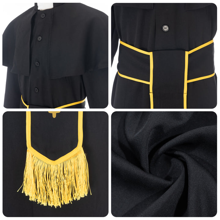 Christianartworkshop Abito talare nero in stile medievale con cintura a nappe incrociate e collo a scialle - image 7
