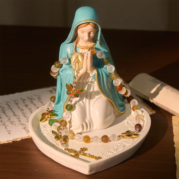 Christianartworkshop Rosario a farfalla in malachite naturale con smalto: Farfalla della fede - image 6