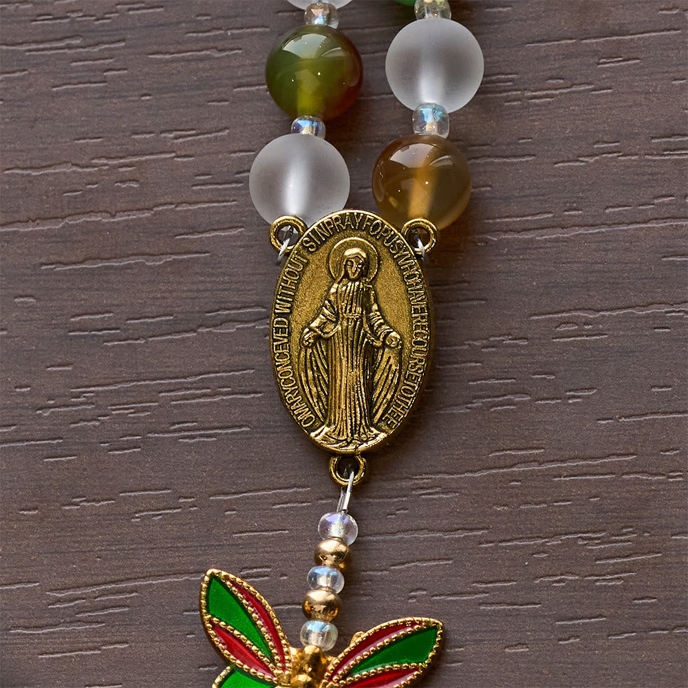 Christianartworkshop Rosario a farfalla in malachite naturale con smalto: Farfalla della fede - image 8